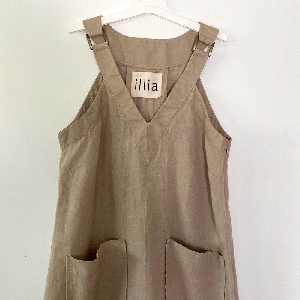 ILLIA linen dress with leather trim, size 2